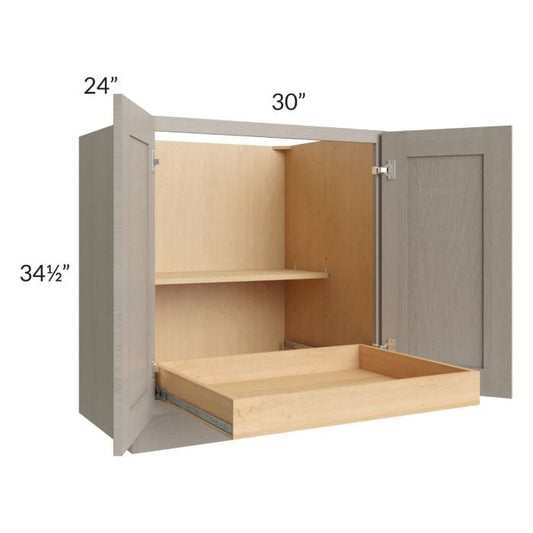 RTA Catalina Mist 30" Full Height Base Cabinet with 1 Rollout Tray and 2 Decorative End Panels