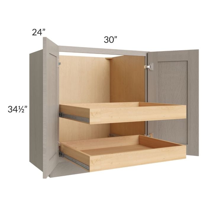 RTA Catalina Mist 30" Full Height Base Cabinet with 2 Rollout Trays and 2 Decorative End Panels