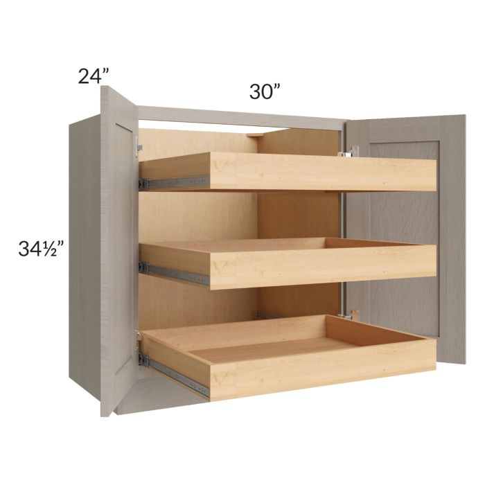 RTA Catalina Mist 30" Full Height Base Cabinet with 3 Rollout Trays