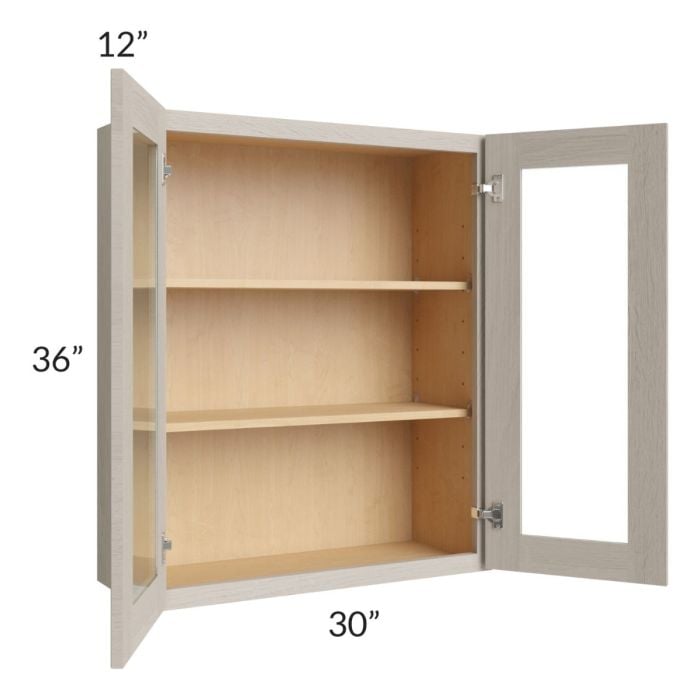 RTA Catalina Mist 30" x 36" Wall Glass Door Cabinet (Prepped for Glass Doors) with 2 Decorative End Panels