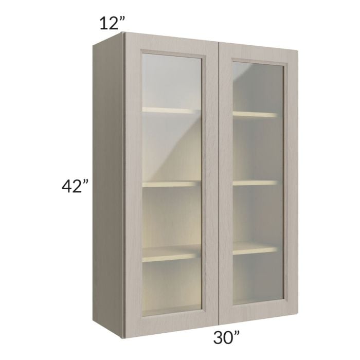 RTA Catalina Mist 30" x 42" Wall Glass Door Cabinet (Prepped for Glass Doors) with 2 Decorative End Panels