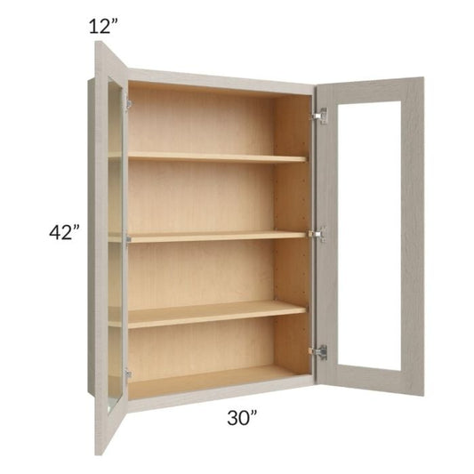 RTA Catalina Mist 30" x 42" Wall Glass Door Cabinet (Prepped for Glass Doors) with 2 Decorative End Panels