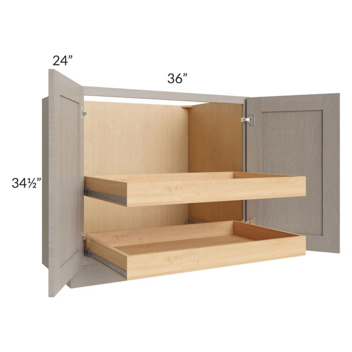 RTA Catalina Mist 36" Full Height Base Cabinet with 2 Rollout Trays and 1 Decorative End Panel