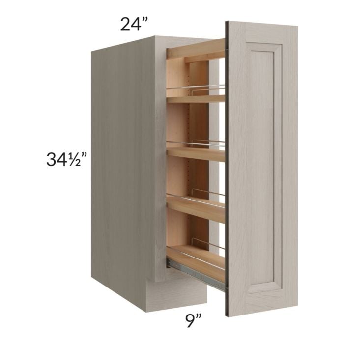 RTA Catalina Mist 9" Full Height Door Base Cabinet with Shelf Pullout and 1 Decorative End Panel