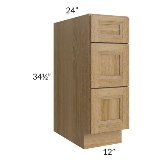 RTA Catalina Toffee 12" 3-Drawer Base Cabinet with 1 Decorative End Panel
