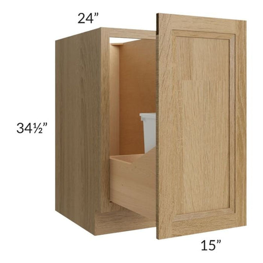 RTA Catalina Toffee 15" Full Height Door Base Cabinet with Single Trashcan Pullout and 1 Decorative End Panel