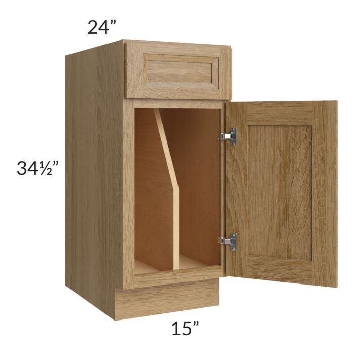 RTA Catalina Toffee 15" Tray Divider Base Cabinet with 1 Decorative End Panel