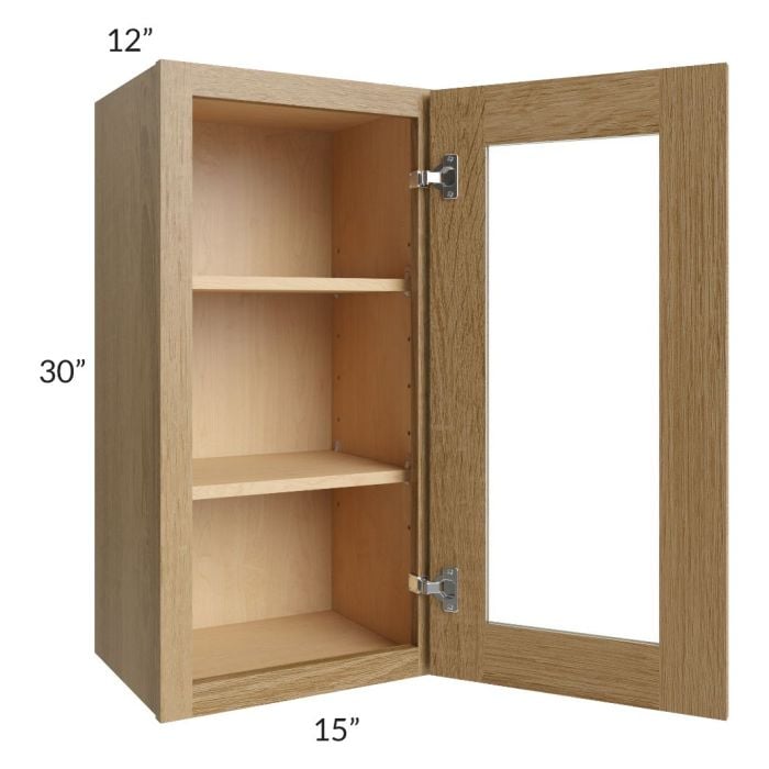 RTA Catalina Toffee 15" x 30" Wall Glass Door Cabinet (Prepped for Glass Doors) with 1 Decorative End Panel