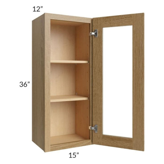 RTA Catalina Toffee 15" x 36" Wall Glass Door Cabinet (Prepped for Glass Doors) with 1 Decorative End Panel