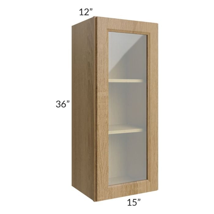 RTA Catalina Toffee 15" x 36" Wall Glass Door Cabinet (Prepped for Glass Doors) with 2 Decorative End Panels