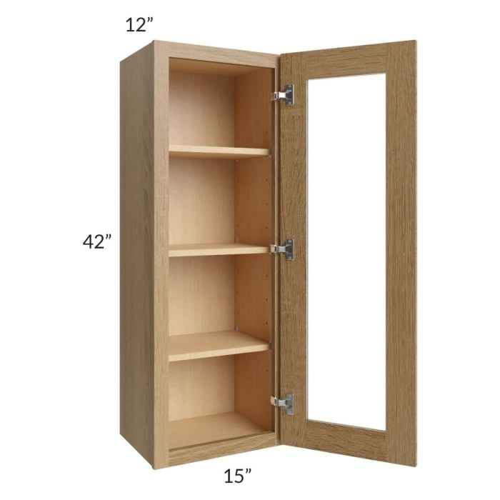 RTA Catalina Toffee 15" x 42" Wall Glass Door Cabinet (Prepped for Glass Doors) with 1 Decorative End Panel