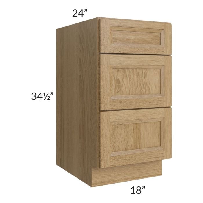 RTA Catalina Toffee 18" 3-Drawer Base Cabinet with 2 Decorative End Panels