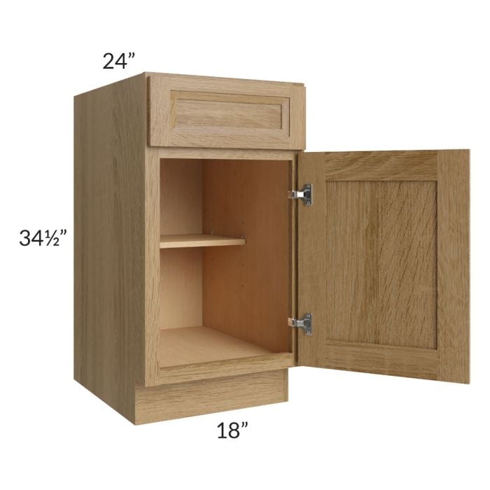 RTA Catalina Toffee 18" Base Cabinet with 1 Decorative End Panel, 2 Roll Out Trays, and Tray Divider Kit