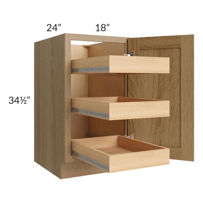 RTA Catalina Toffee 18" Full Height Door Base Cabinet with 3 Rollout Trays