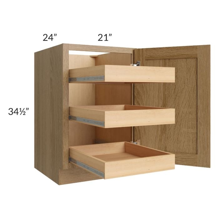 RTA Catalina Toffee 21" Full Height Door Base Cabinet with 3 Rollout Trays and 2 Decorative End Panels
