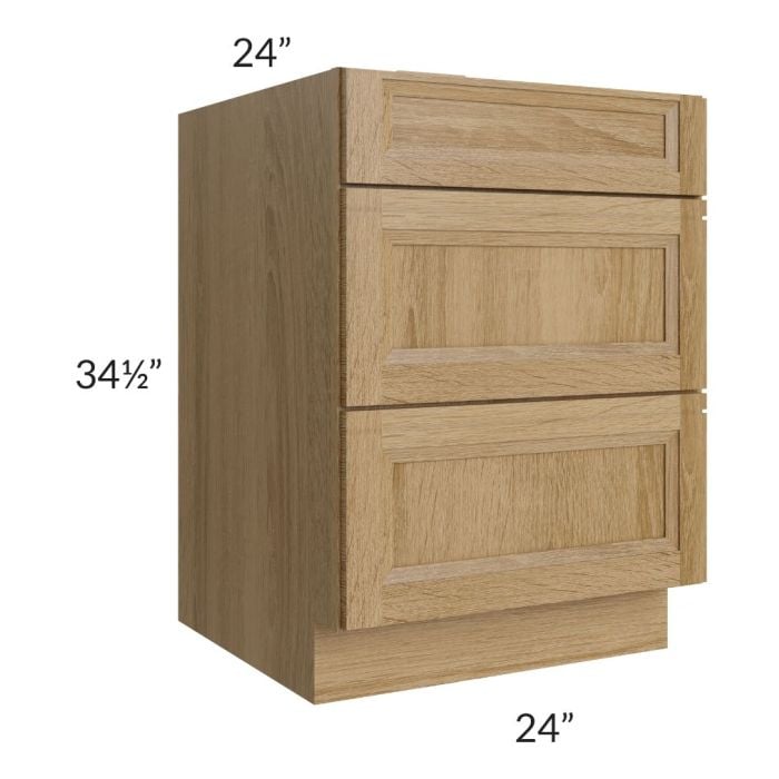 RTA Catalina Toffee 24" 3-Drawer Base Cabinet with 2 Decorative End Panels