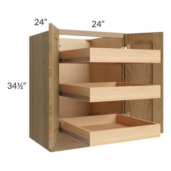 RTA Catalina Toffee 24" Full Height Base Cabinet with 3 Rollout Trays and 1 Decorative End Panel