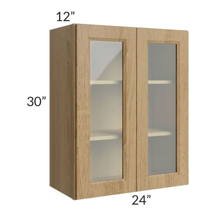 RTA Catalina Toffee 24" x 30" Wall Glass Door Cabinet (Prepped for Glass Doors) with 1 Decorative End Panel