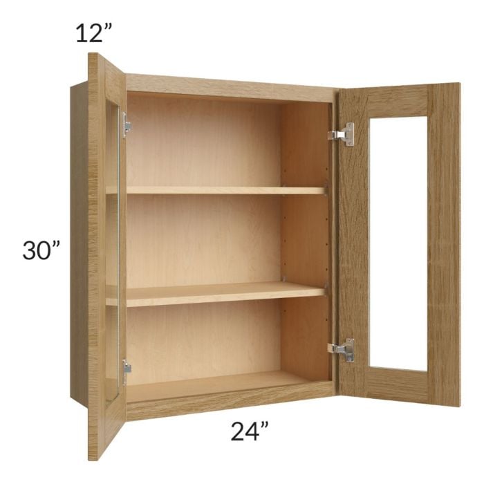 RTA Catalina Toffee 24" x 30" Wall Glass Door Cabinet (Prepped for Glass Doors) with 2 Decorative End Panels