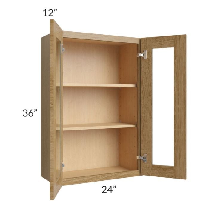 RTA Catalina Toffee 24" x 36" Wall Glass Door Cabinet (Prepped for Glass Doors) with 1 Decorative End Panel