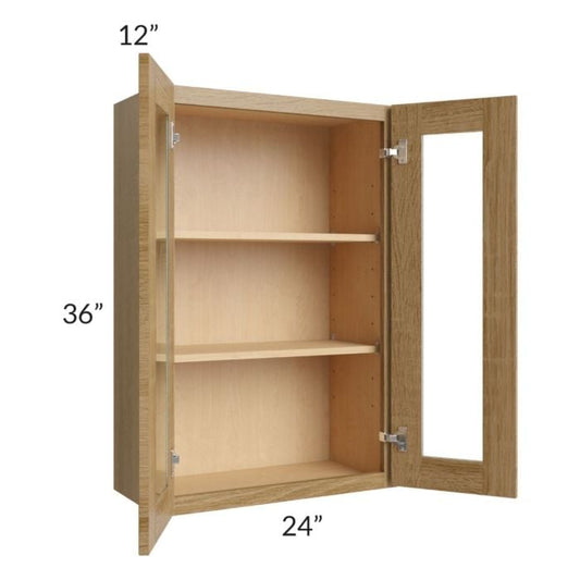 RTA Catalina Toffee 24" x 36" Wall Glass Door Cabinet (Prepped for Glass Doors) with 2 Decorative End Panels