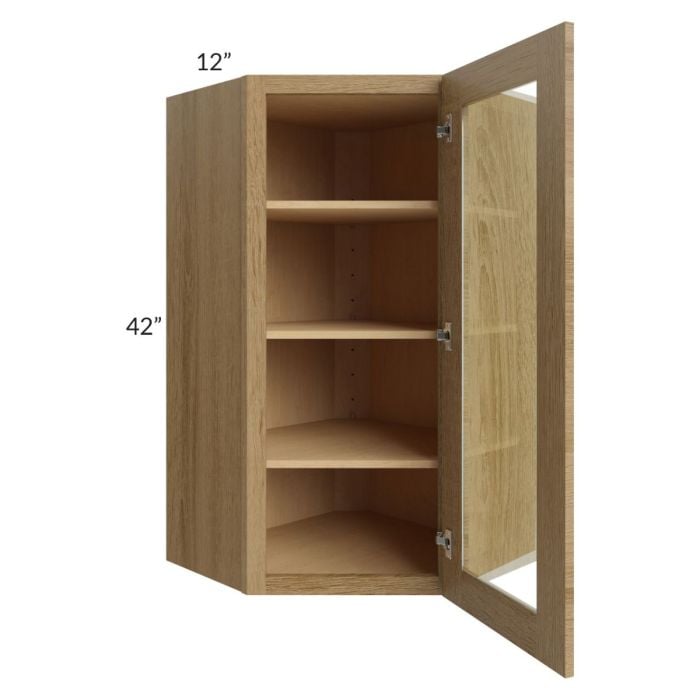RTA Catalina Toffee 24" x 42" Wall Diagonal Corner Cabinet (Prepped for Glass Doors) with 1 Decorative End Panel