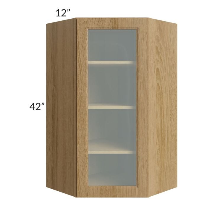 RTA Catalina Toffee 24" x 42" Wall Diagonal Corner Cabinet (Prepped for Glass Doors) with 2 Decorative End Panels