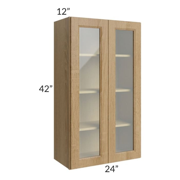 RTA Catalina Toffee 24" x 42" Wall Glass Door Cabinet (Prepped for Glass Doors) with 1 Decorative End Panel