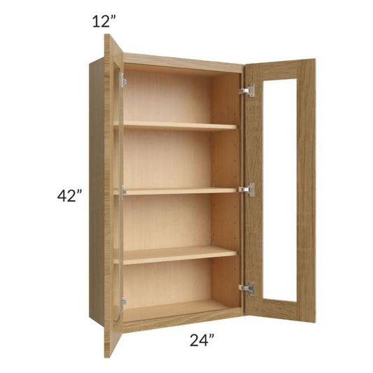 RTA Catalina Toffee 24" x 42" Wall Glass Door Cabinet (Prepped for Glass Doors) with 1 Decorative End Panel