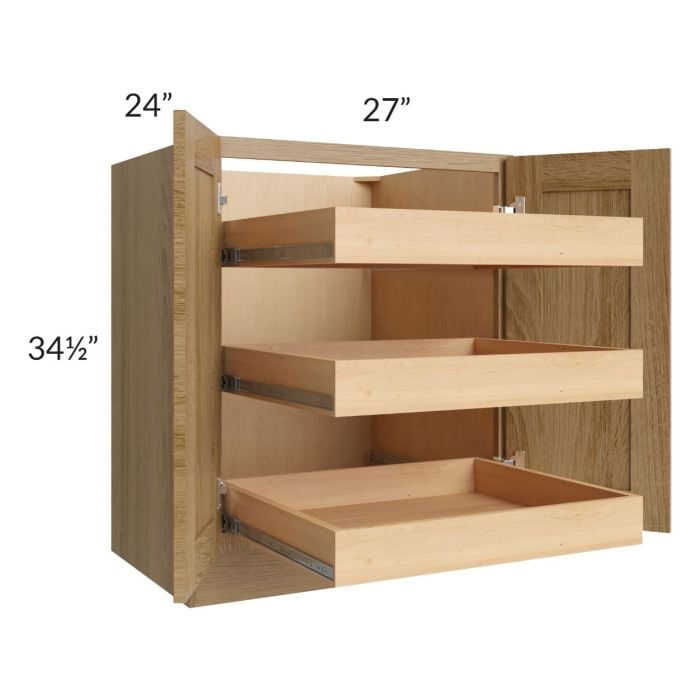 RTA Catalina Toffee 27" Full Height Base Cabinet with 3 Rollout Trays