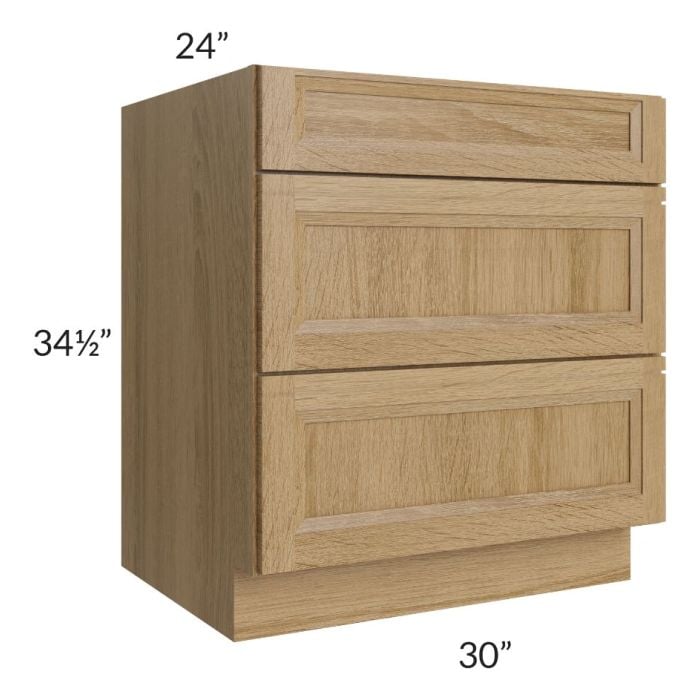 RTA Catalina Toffee 30" 3-Drawer Base Cabinet with 2 Decorative End Panels