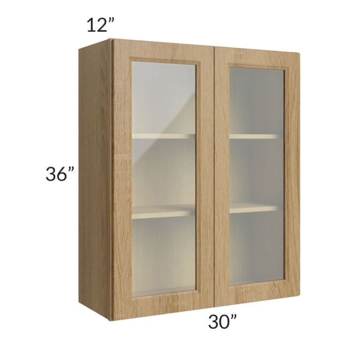RTA Catalina Toffee 30" x 36" Wall Glass Door Cabinet (Prepped for Glass Doors) with 2 Decorative End Panels