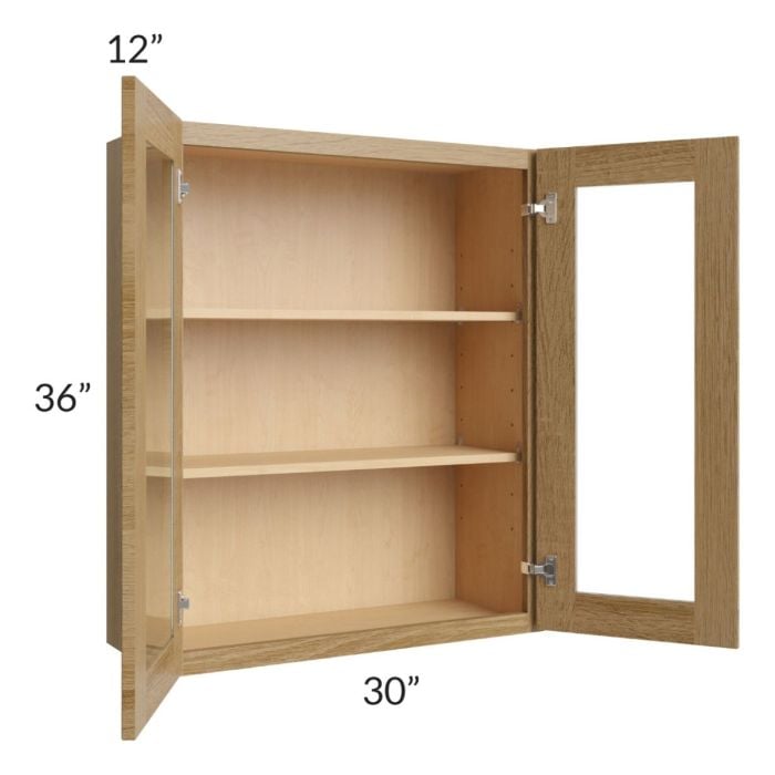RTA Catalina Toffee 30" x 36" Wall Glass Door Cabinet (Prepped for Glass Doors) with 2 Decorative End Panels