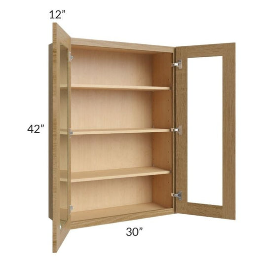 RTA Catalina Toffee 30" x 42" Wall Glass Door Cabinet (Prepped for Glass Doors) with 1 Decorative End Panel