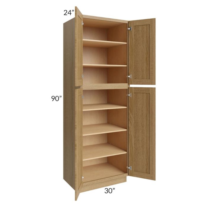 RTA Catalina Toffee 30" x 90" x 24" Wall Pantry Cabinet with 1 Decorative End Panel