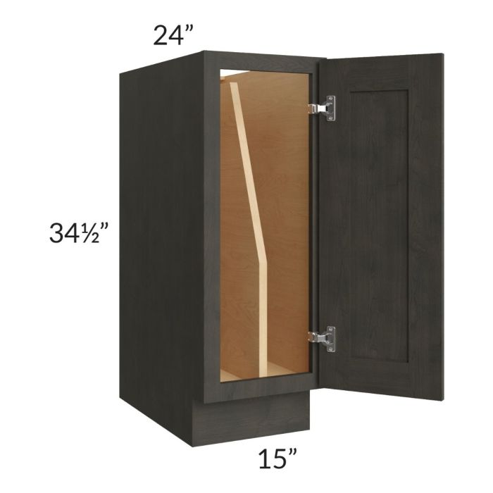 RTA Charcoal Grey Shaker 15" Full Height Door Tray Divider Base Cabinet with 1 Decorative End Panel