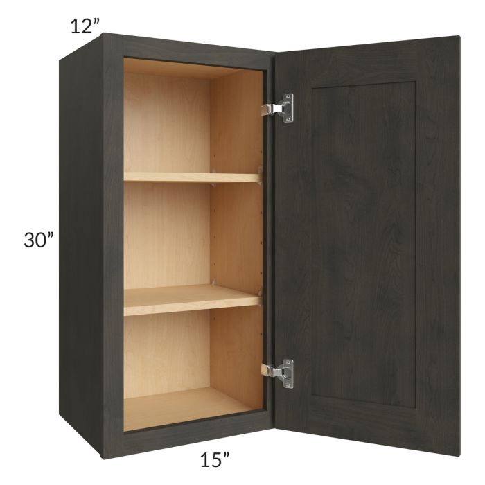 RTA Charcoal Grey Shaker 15" x 30" Wall Cabinet with 1 Decorative End Panel