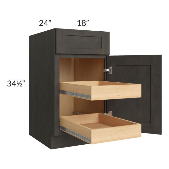 RTA Charcoal Grey Shaker 18" Base Cabinet with 2 Rollout Trays and 2 Decorative End Panels