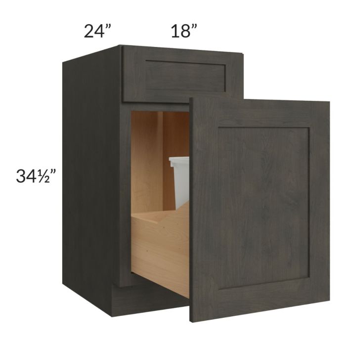 RTA Charcoal Grey Shaker 18" Base Cabinet with Double Trashcan Pullout and 1 Decorative End Panel