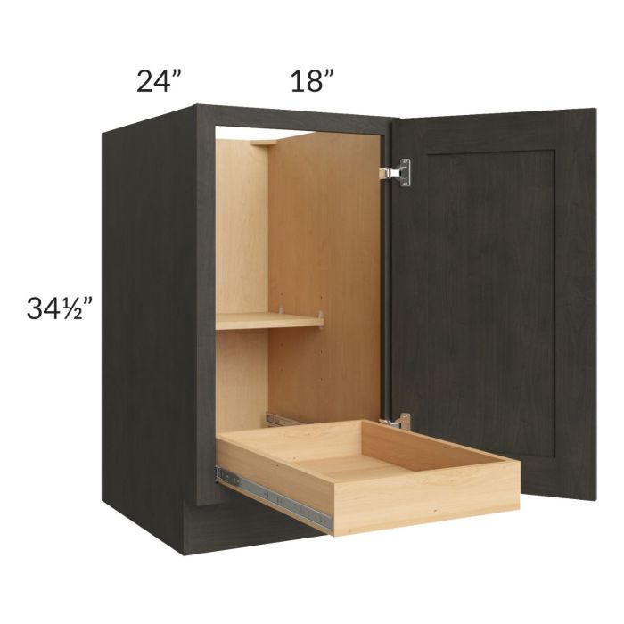RTA Charcoal Grey Shaker 18" Full Height Door Base Cabinet with 1 Rollout Tray and 1 Decorative End Panel
