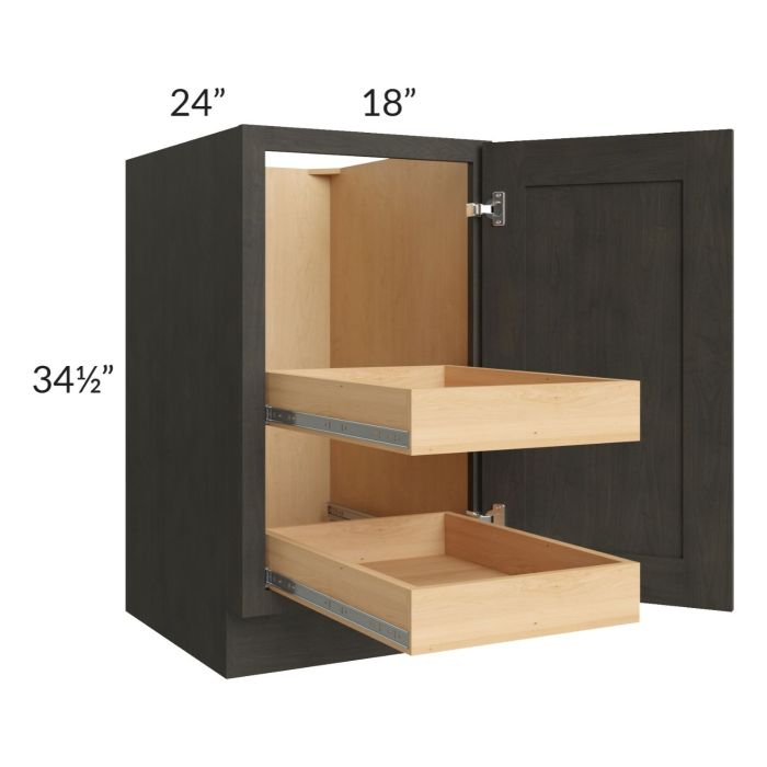 RTA Charcoal Grey Shaker 18" Full Height Door Base Cabinet with 2 Rollout Trays