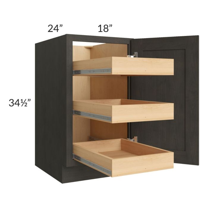RTA Charcoal Grey Shaker 18" Full Height Door Base Cabinet with 3 Rollout Trays