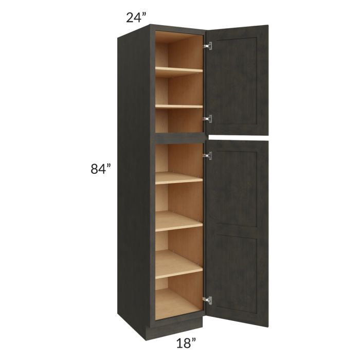RTA Charcoal Grey Shaker 18" x 84" x 24" Wall Pantry Cabinet with 1 Decorative End Panel and 1 Roll Out Tray