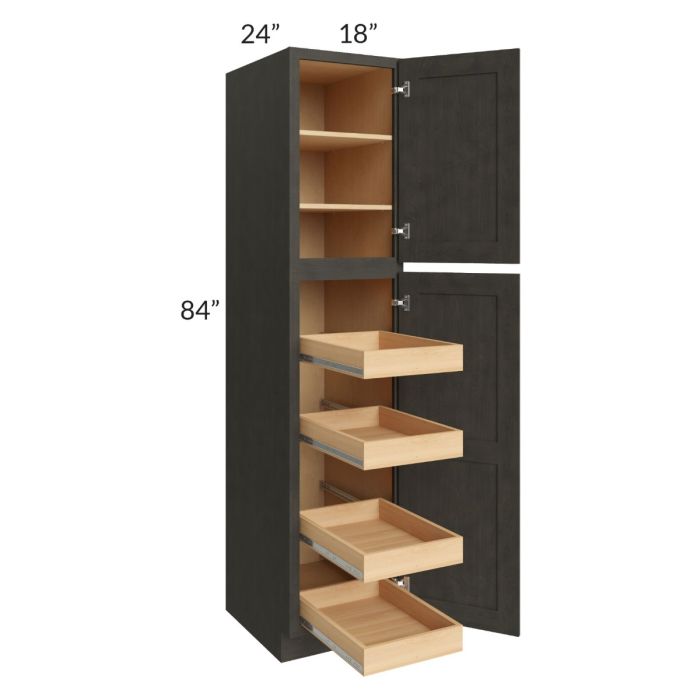 RTA Charcoal Grey Shaker 18" x 84" x 24" Wall Pantry Cabinet with 4 Rollout Trays