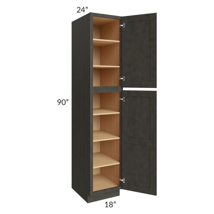 RTA Charcoal Grey Shaker 18" x 90" x 24" Wall Pantry Cabinet with 2 Roll Out Trays