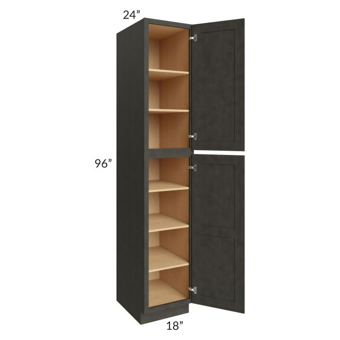 RTA Charcoal Grey Shaker 18" x 96" x 24" Wall Pantry Cabinet with 1 Decorative End Panel and 2 Roll Out Trays