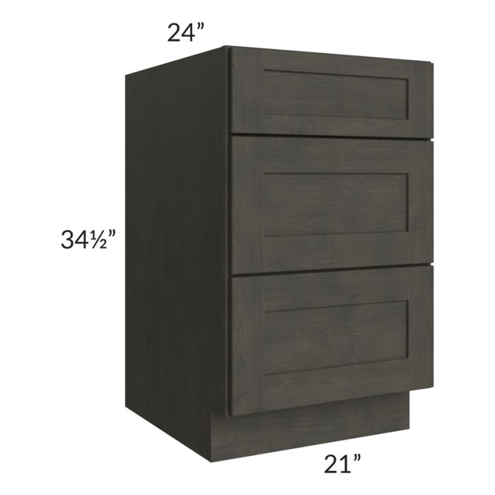 RTA Charcoal Grey Shaker 21" 3-Drawer Base Cabinet with 2 Decorative End Panels