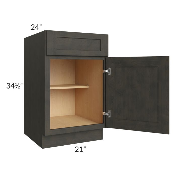 RTA Charcoal Grey Shaker 21" Base Cabinet with 2 Decorative End Panels and 1 Roll Out Tray
