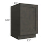 RTA Charcoal Grey Shaker 21" Full Height Door Base Cabinet with 1 Decorative End Panel and 2 Roll Out Trays