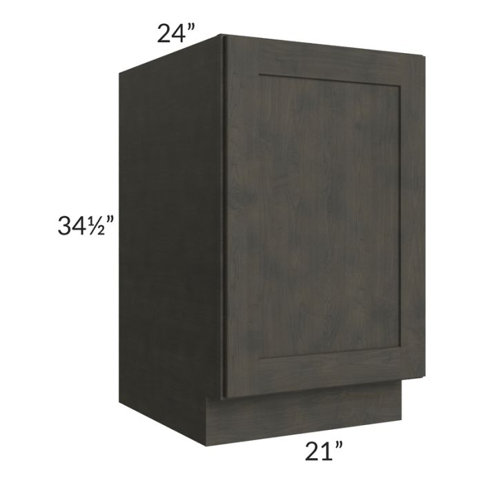 RTA Charcoal Grey Shaker 21" Full Height Door Base Cabinet with 1 Decorative End Panel and 2 Roll Out Trays
